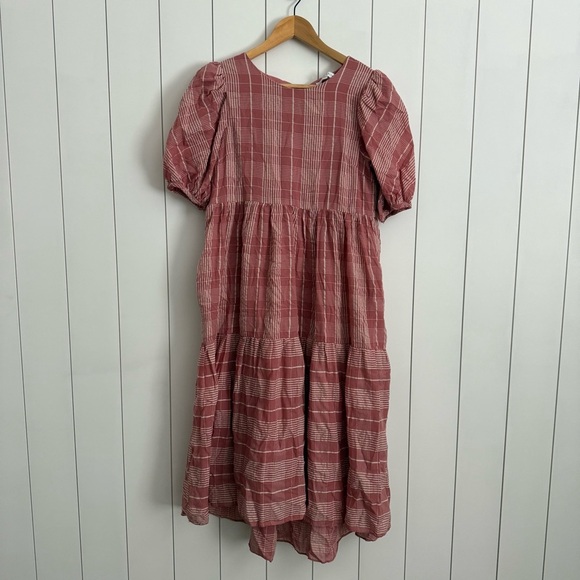 English Factory Puff Sleeve Plaid Midi Dress Pink - Picture 6 of 8